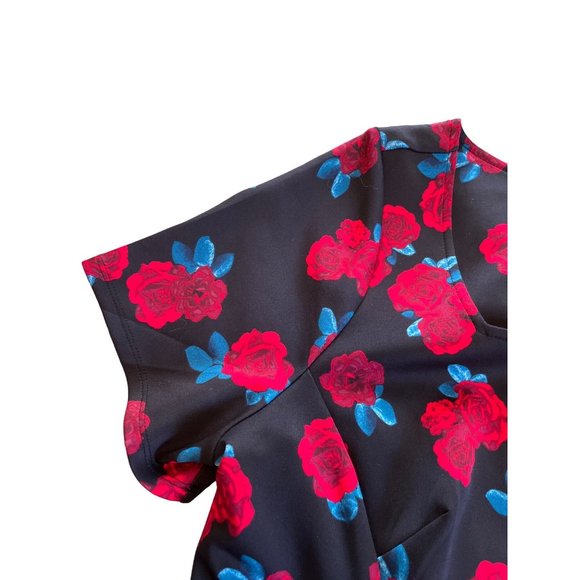 Lane Bryant Rose Print Square Neck Fit Flare Dress Size 16 Rockabilly Goth - Picture 4 of 8